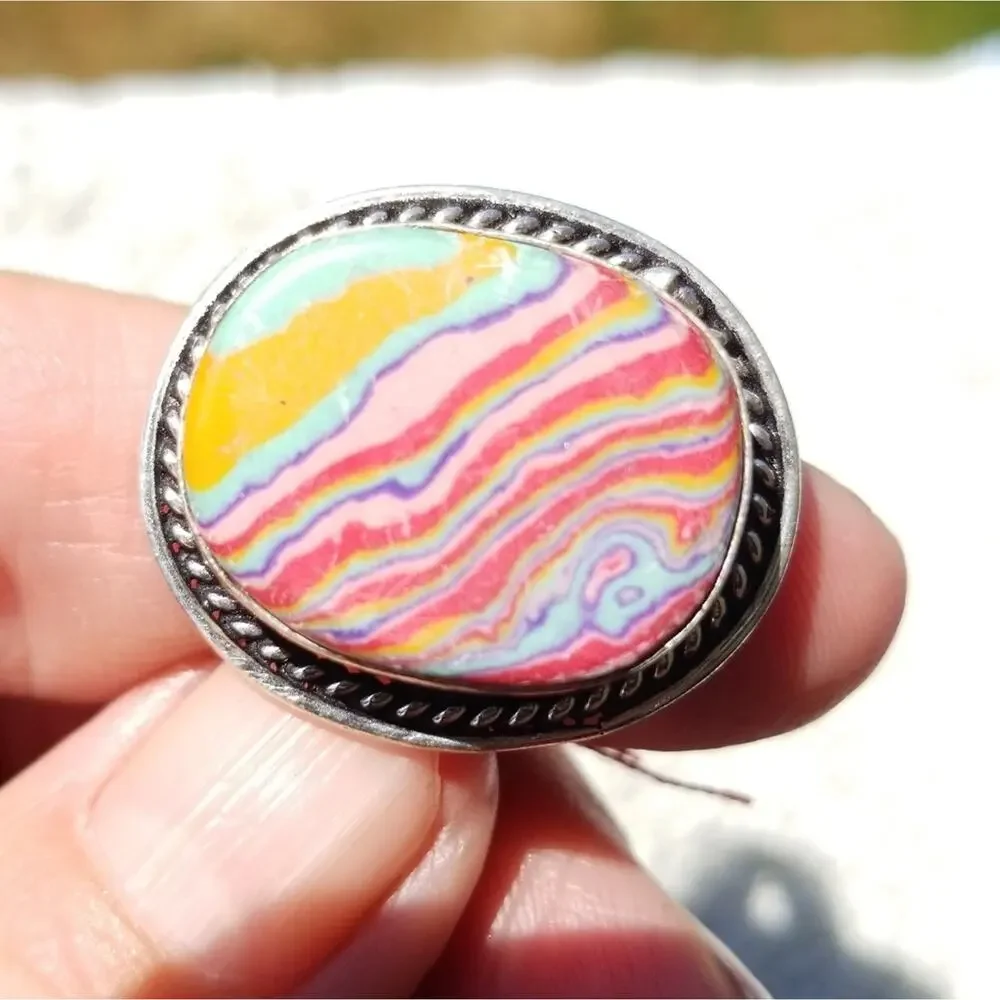 New Rainbow Calsilica Sterling Silver Ring Sz 9